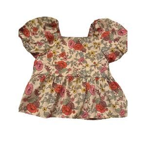 Preowned Girls Btween Blouse Size 10 Floral Puffed Sleeve
